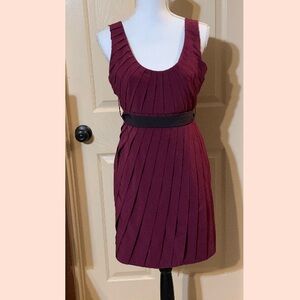 Purple Plum Eggplant pleated dress with accent belt size M